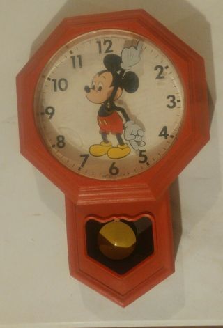 Vintage Mickey Mouse Wall Clock Welby By Elgin With Pendulum