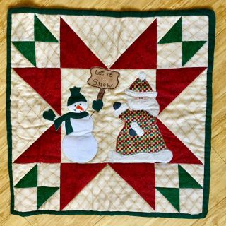 Vintage Handmade By Mom,  Quilted “let It Snow” Christmas Wall Hanging 17” X 17”