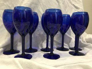 Vintage Cobalt Blue Wine Glasses Long Stem 8 Inch Wine/water Set Of 8