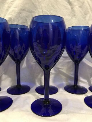 Vintage Cobalt Blue Wine Glasses Long Stem 8 inch Wine/Water Set of 8 2