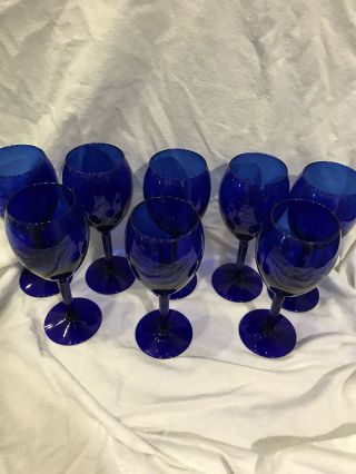 Vintage Cobalt Blue Wine Glasses Long Stem 8 inch Wine/Water Set of 8 3