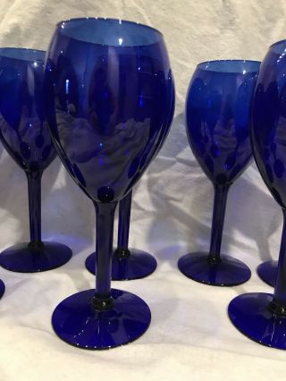 Vintage Cobalt Blue Wine Glasses Long Stem 8 inch Wine/Water Set of 8 4