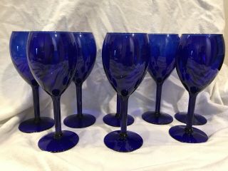 Vintage Cobalt Blue Wine Glasses Long Stem 8 inch Wine/Water Set of 8 5