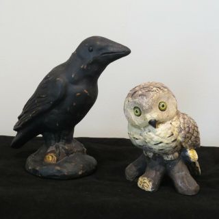 Vintage Ragon House Halloween Figurines Owl & Crow Or Blackbird Large