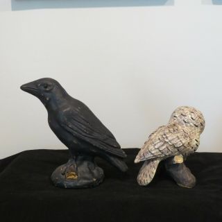 Vintage Ragon House Halloween Figurines Owl & Crow or blackbird large 4