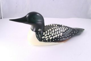 Vintage Dated 1986 Hand Carved Painted Wood Loon Decoy Duck Glass Eye 15 " Long