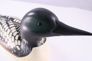 Vintage Dated 1986 Hand Carved Painted Wood Loon Decoy Duck Glass Eye 15 
