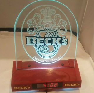 German Becks Beer Vintage Bar Clock Light Up Sign Advertisement Man Cave