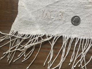 Vintage Homespun? Linen Cloth Farmhouse Rustic 3” Knotted Fringe Initials 33x46