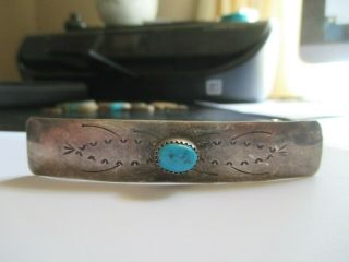 Vintage Navajo Sterling Silver With Stamp Work & Turquoise Hair Clip Barrette