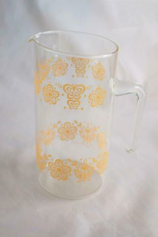 Vintage Pyrex Glass Pitcher Gold Butterfly - Glass Handle Open 8.  25 " X 4 "