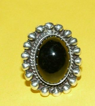 Vintage Mexico " 925 " Sterling Silver W/ Black Onyx Beaded Design Ring Size 6