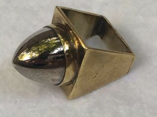 Vintage Jungle Tribe Square Band Mixed Metal Sterling & Brass Ring Sz.  8.  5