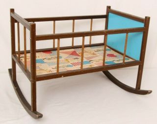 Vintage Holly Hobbie Wood Baby Doll Cradle Crib Bassinet Bed Antique Rocking