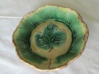 Vintage Majolica Green Grape Leaf Dish Plate Crackle Design Displays Exc.
