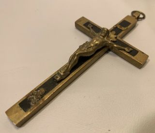 Vintage Cross Crucifix Brass & Dark Wood Skull And Crossbones Marked Germany