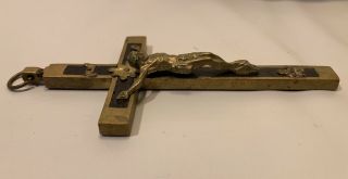Vintage Cross Crucifix Brass & Dark Wood Skull and Crossbones Marked Germany 5