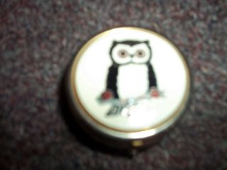 Vintage Owl Pill Box Goldtone Apx 2 In