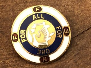 Rare Vtg Antique 10k Gold & Enamel Lapel Pin " All For One For All " Clasped Hands