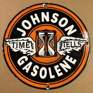 Vintage Porcelain Johnson Gasoline Pump Plate Sign Service Garage Station