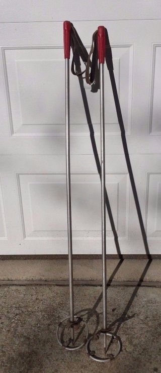 Vintage Aluminum Ski Poles Leather Grip Straps,  Baskets Military ?
