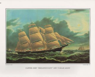 1972 Vintage Currier & Ives " Clipper Ship Dreadnought " Color Print Lithograph