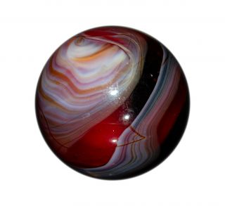 Vintage Marbles Akro Agate Cherry Red Slag With Drizzle.  76 Inch Shooter