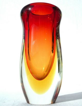 Beautful Vtg/retro Murano Sommerso Red/topaz Glass Bud Vase