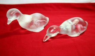 Baccarat France Vintage Frosted Crystal Ducks Signed Paper Weights Collectable