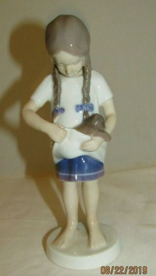 Vintage Bing & Grondahl B&g Porcelain Young Girl With Cat Long Braids 1779