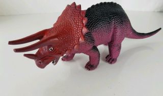 Vintage Red/grey Triceratops Dinosaur Pvc Rubber Figure Toy -