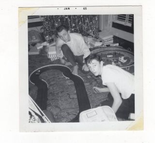 Vintage Photo Teen Guys Slot Car Racing Toy Christmas 1960 