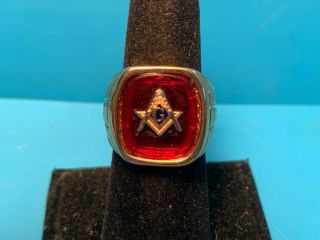 Old Vtg Collectible 18 Karat Gold Filled Mason Masonic Ring Jewelry Size 8