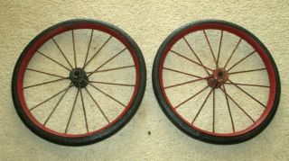 2 - Vintage Spoke Wheels - Hard Rubber Tires - Buggy - Wagon - Type - Pull Toy - 11.  5 "
