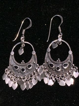 Vintage Chandelier - Style,  Sterling Silver And Onyx Inlay Southwestern Style Earr