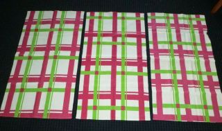 Set Of 3 Nos Vtg Cannon Cotton Tea Dish Towels Dark Pink Lime Green Groovy Plaid