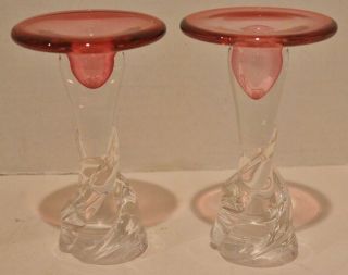 Vtg 2 Thames Glass By Matthew Buechner Art Glass Candlesticks - 6”t - 1991 - Euc