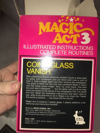 Vintage 1975 Magic Act 3 Coin and Glass Vanish Trick 6293 5
