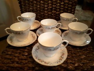 Vintage Bone China Mayfair “alpine” Set Of 6 Tea Cups And Saucers