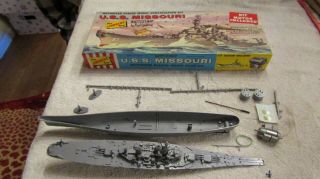 Vintage Lindberg Line Uss Missouri Battleship Plastic Model Kit 781m Motor 1962
