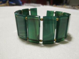 Vintage Old Deco Era Green Agate Wide Cuff Bracelet