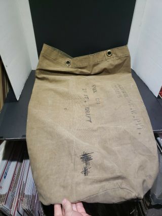Vintage Ww2 Us Military Od Green Canvas Duffle Bag Fox Co Named