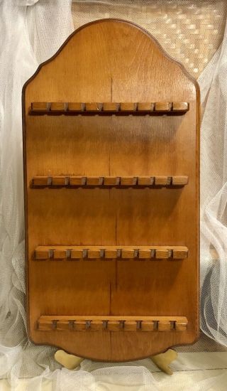 Vintage Wood 24 Spoon Wall Rack Collector Souvenir Display Holder 19 X 10
