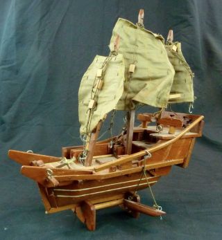 Vintage Chinese Junk Ship Model Wooden 12 "