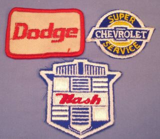 3 Vintage Auto Patches.  Dodge,  Chevrolet,  Nash.