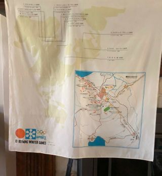 1972 Sapporo Xi Winter Olympics Vintage Scarf With Map Rare &