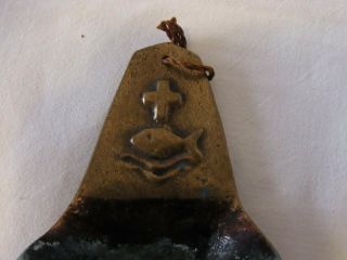 Vintage German Brass Holy Water Font Cross Fish Bp