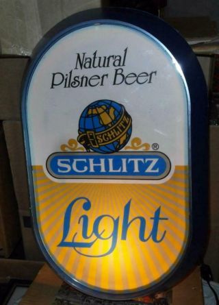 Vintage 1977 Schlitz Light Natural Pilsner Beer Lighted Sign