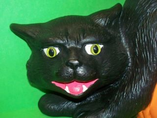 VINTAGE Halloween Ceramic Mold Lighted BLACK CAT & PUMPKIN 11” Glass Eyes 1998 2