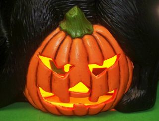 VINTAGE Halloween Ceramic Mold Lighted BLACK CAT & PUMPKIN 11” Glass Eyes 1998 3